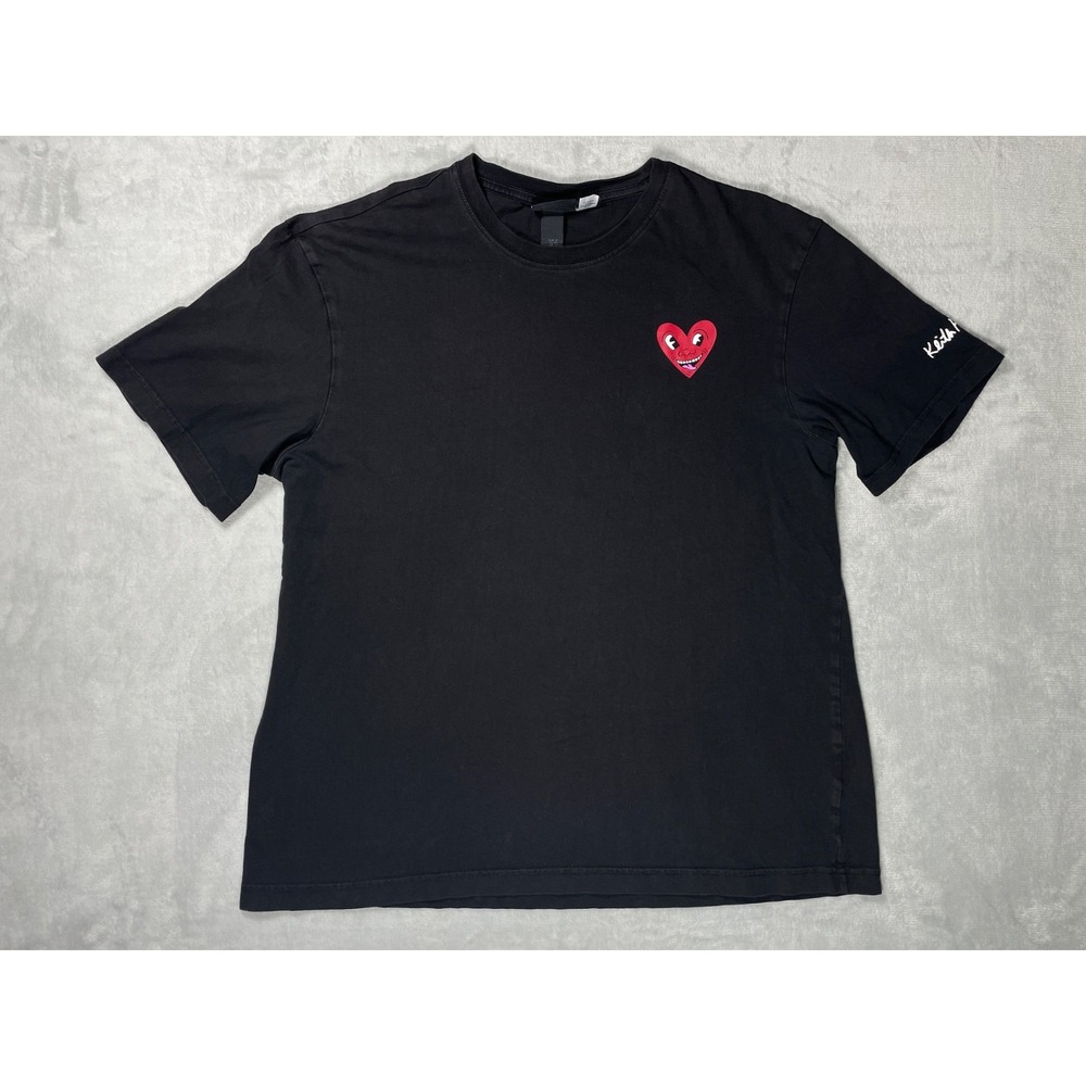 Keith Haring H&M T-Shirt Men XL Black Heart Relaxed Fit Artist Streetwear